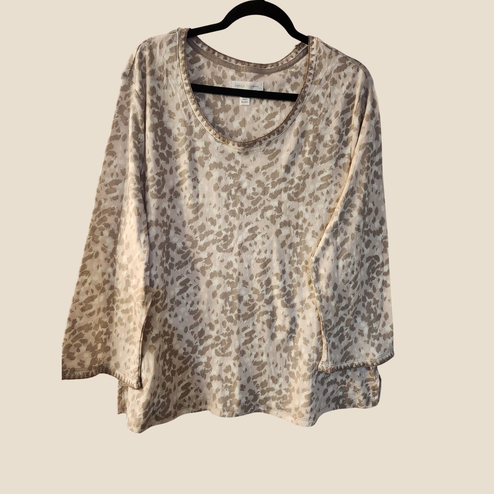 Carole Hochman Elegant Neutral Leopard Print Knit Top XXL Loungewear